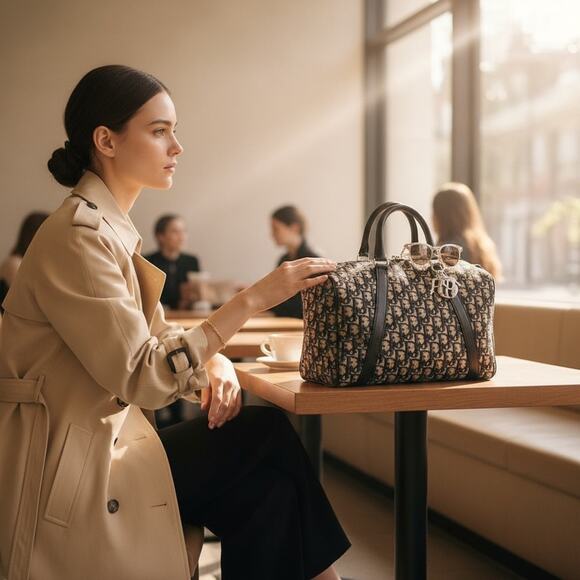 Christian Dior Trotter Boston Bag Dior Baggages Navy Monogram Canvas Handbag - Picture 4 of 16